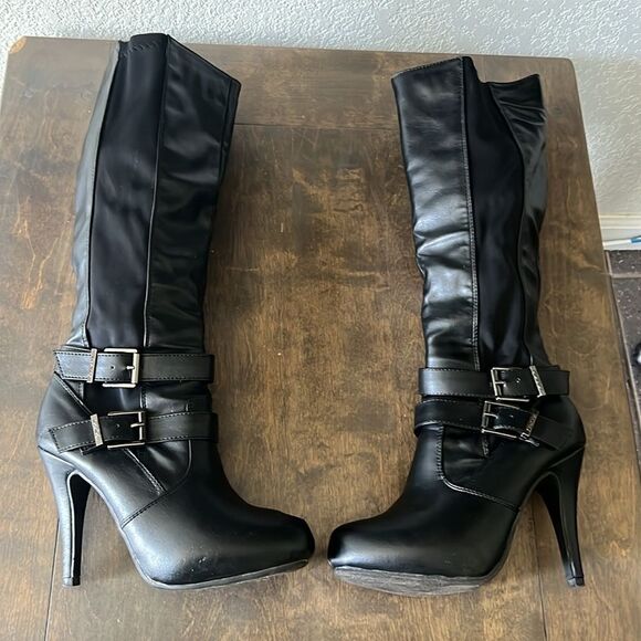 Db Dk fashion black knee faux leather boots Sz- 7.5 - Picture 6 of 15